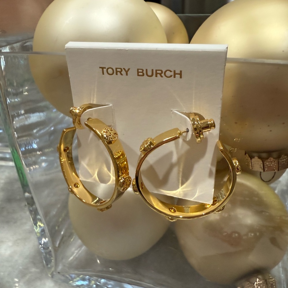 Tory Burch Gold Hoop Earrings with Dust Bag. 1 1/2” Size Hoops.